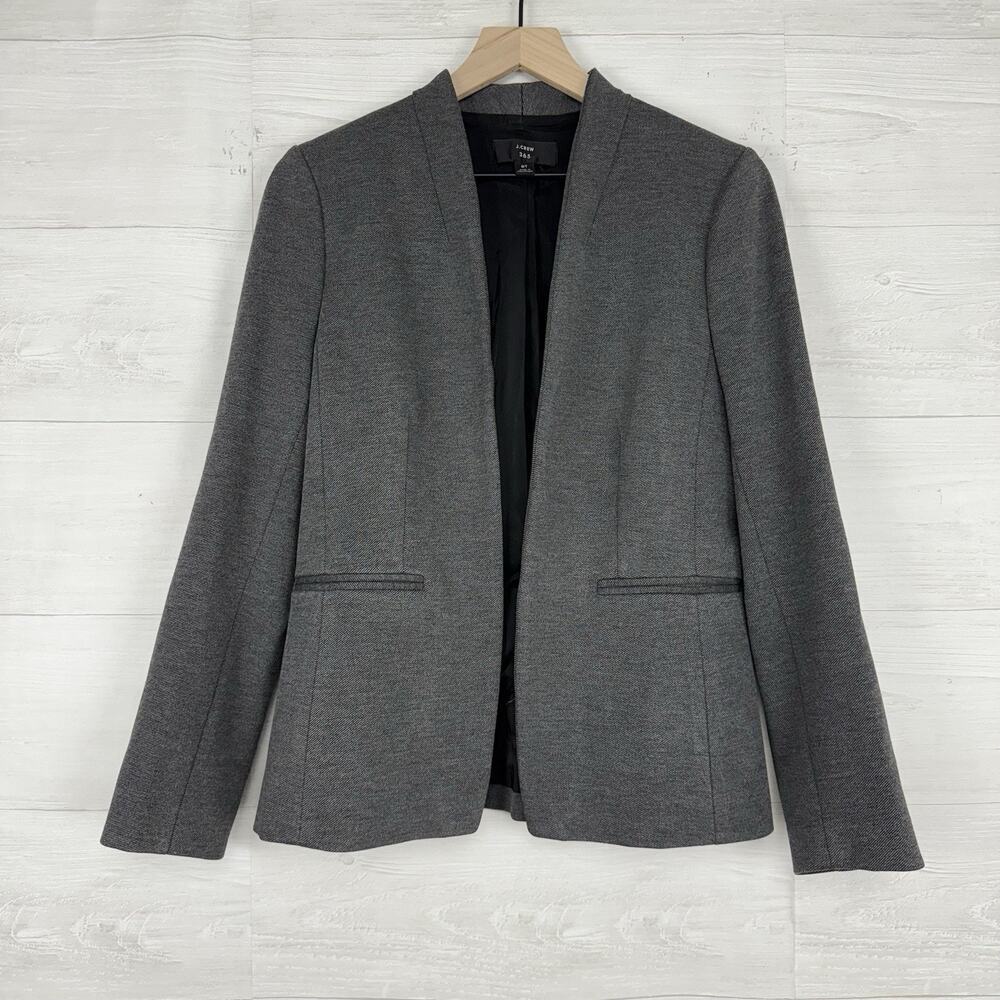 J.Crew Going Out Blazer Size 8 Tall Gray Open Front Stretch‎ Knit Twill Office